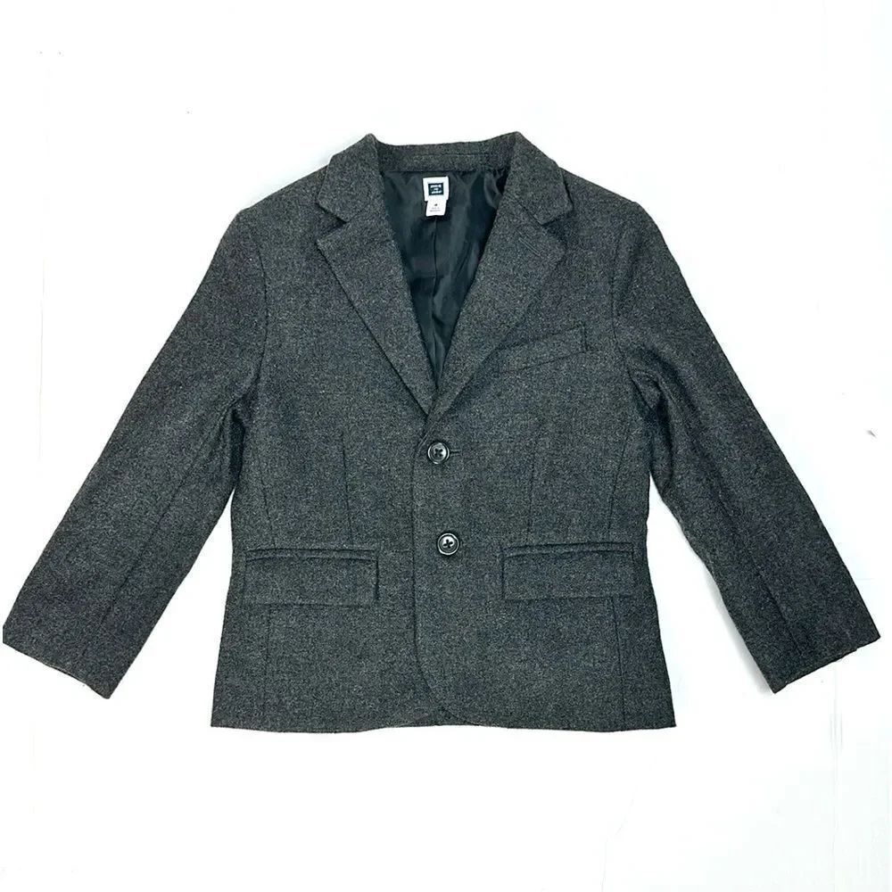 Janie and Jack Wool Blend Blazer Suit Jacket Gray with Elbow Patches sz 4